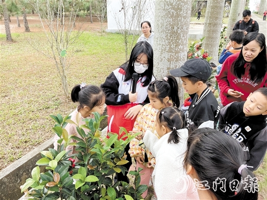 孩子們在自然導(dǎo)師的介紹下了解各種植物。