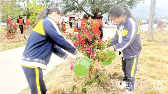 學(xué)生參與本次植樹活動。