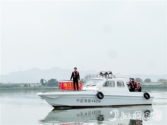 執(zhí)法人員在西江支流新會(huì)段進(jìn)行巡查。