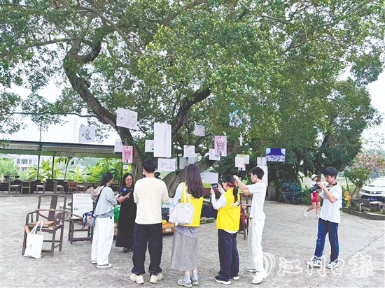 胡丹陽選擇將畫展搬到倉東村的大榕樹下。