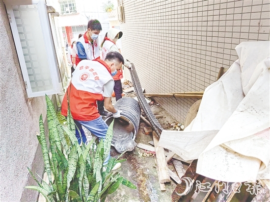 恩平市社會各界積極參與防蚊滅蚊愛國衛(wèi)生運動，圖為志愿者在清理垃圾，消除蚊蟲孳生點。