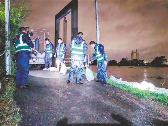 臺(tái)山市人武部出動(dòng)34人分別前往水步鎮(zhèn)岡寧、密沖兩個(gè)村開(kāi)展堤防加固及清障工作。