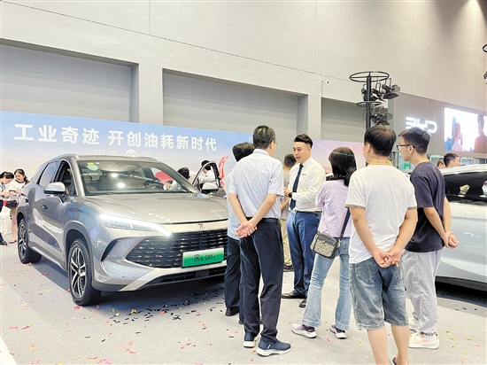 銷售人員向市民講解車型亮點。